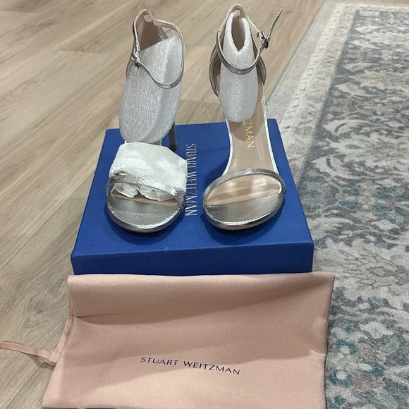 Stuart Weitzman Nudist Strong Metallic Silver Heels - Picture 3 of 7
